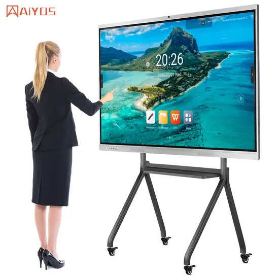 Aiyos 55 65 75 86 98 Inch 4K Dual OS Touch Screen Smart Board Interactive Whiteboard for Meeting Room and Schools (OPS optional)
